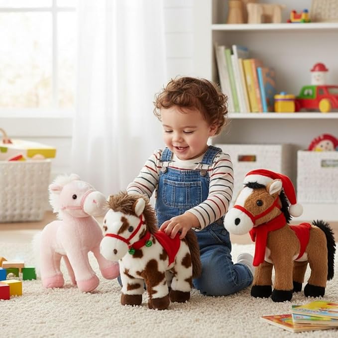 2025 Animated Plush Horse – Walking Toy, Electric Stuffed Animal Plush Interactive Horse Toy Figures, Soft Interactive Pony with Joyful Neighing Sounds Dancing (Spotted)