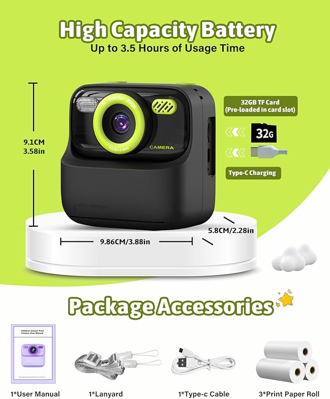 Mgaolo Kids Camera Instant Print Photo,Children Digital Camera Toys Gift with HD Video for Girls Boys 3-12 Age,Chritmas Birthday Festival Present for 3 4 5 6 7 8 9 Year Old Child (Black)