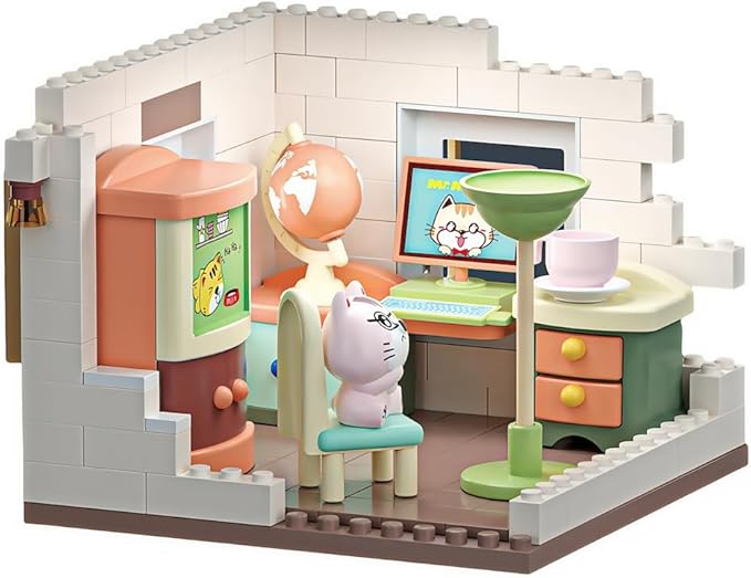 Koko's Cat Town DIY Miniature House Kit,Tiny House Home Office Building Kits,Purrfect Dollhouse with 254PCS,Gift for Cat Lovers Teens Kids Ages 3+. Purr-FECT Gift! (HY-120A2)