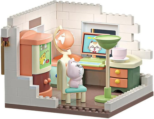 Koko's Cat Town DIY Miniature House Kit,Tiny House Home Office Building Kits,Purrfect Dollhouse with 254PCS,Gift for Cat Lovers Teens Kids Ages 3+. Purr-FECT Gift! (HY-120A2)