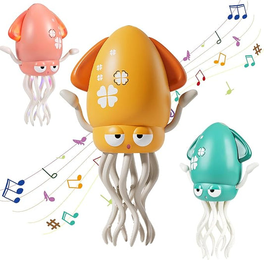 Electric Crawling Octopus Toy with LED Lights & Music, Smart Obstacle Avoidance, Interactive Auto-Dance Octopus for Gifts, Toddlers, Indoor Fun, Brings Endless Giggles (Yellow)