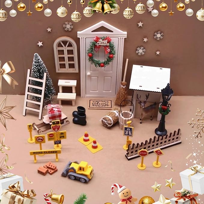 42Pcs Christmas Fairy Door Decorations, Mini Wooden Enchanted Doors, DIY Dollhouse Accessories for Decoration, Tiny Outdoor Decor for Girl Boys Xmas Accessories Fairy Tale