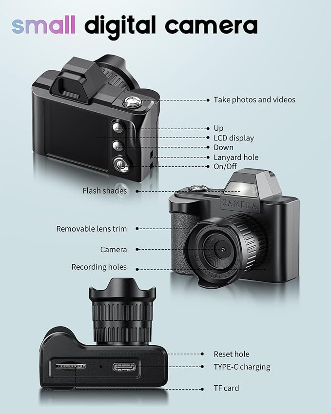 Mini Digital Camera, 1080P Portable Camera for Photography with 8GB SD Card, Key Card Clip Chain for Teenagers, Adult Beginners