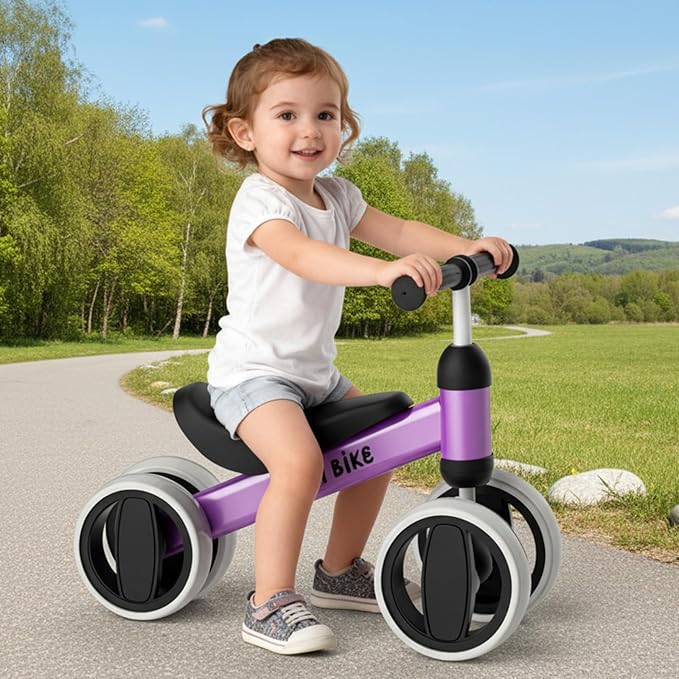 SIMATE Balance Bike Toys for 1 Year Old Boys Girls, 12-24 Month Toddler Ride on Toys, 4 Silent Wheels & Soft Seat, First Birthday Gifts for Baby Girls Boys