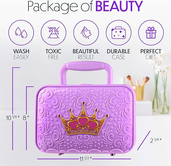 Toysical Kids Makeup Kit, 51 PCS Pretend Play Set for Kids, Real Makeup Toys for Girls, Non Toxic, Princess Toys for Girls, Birthday Gift for 3 4 5 6 7 8 9 10 Years Old Children
