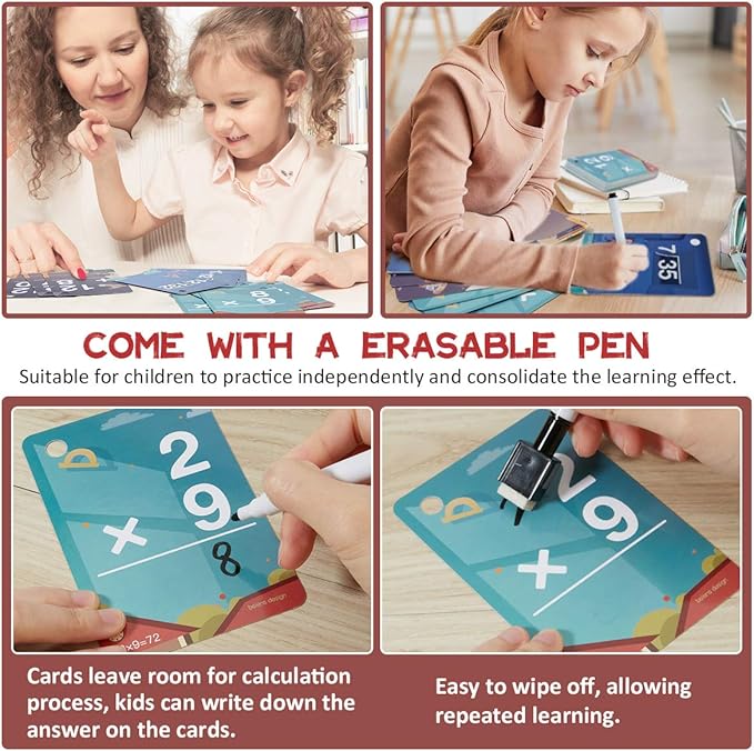 beiens Multi Math Flash Cards, 270 Addition, Subtraction, Multiplication, Division Cards, All Facts 0-12 with 1 Erase Pen 4 Rings, Math Games Set for Kids Age 6+ 3rd 4th 5th 6th Grade
