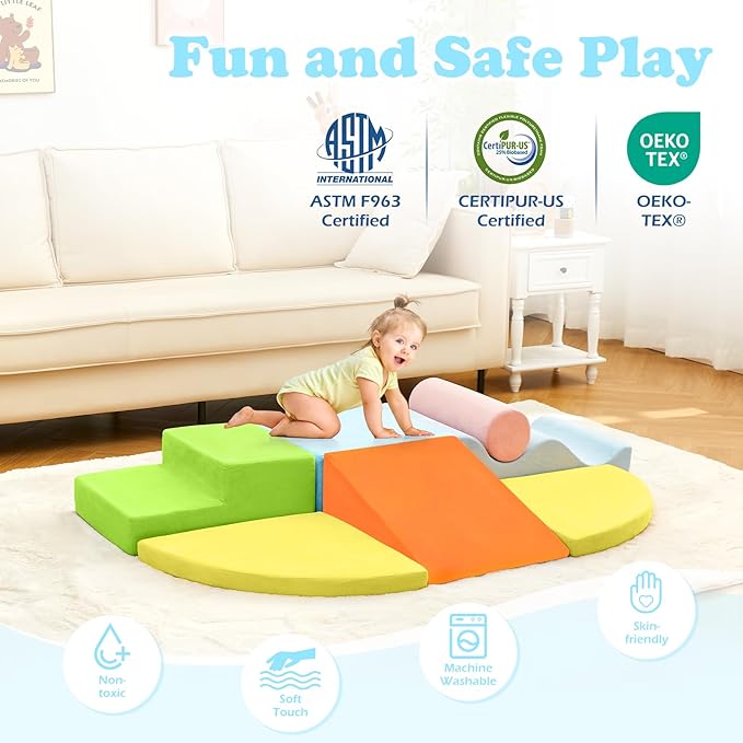 QUCHI Climbing Toys for Toddlers, Toddler Climbing Toys Indoor, 7-Piece Soft Foam Climbing Blocks Set, Toddler Playtime Corner Climber Indoor Foam Play Gym for Climbing Crawling and Sliding