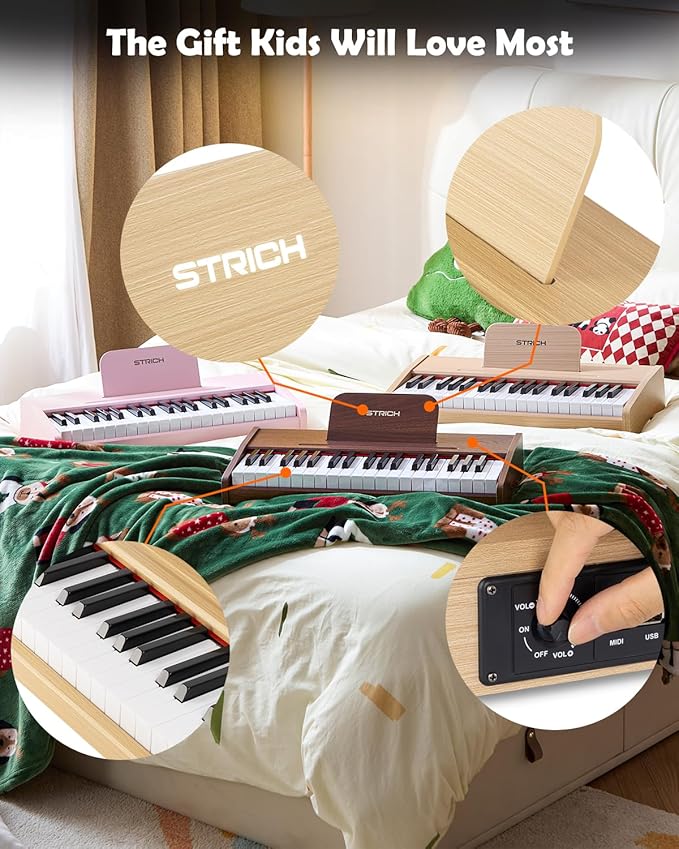 STRICH 37 Keys Kids Piano Keyboard, Mini Digital Piano for Kids, Volume Adjustable, Music Book, Wood Piano for 3+ Girls and Boys, Oak Color, SEK-37