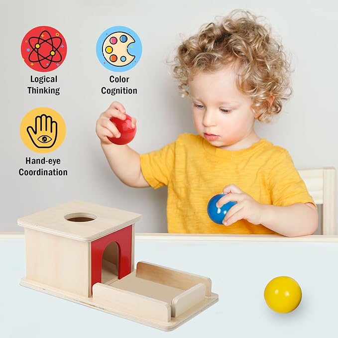Adena Montessori Wooden Toy for 6-12 Month Baby 3 Balls,Sorting and Stacking Colorful Learning Education Toy for Toddler Kid 1-2 Year Old, Preschool Girl and Boy Gift Full Size Typical