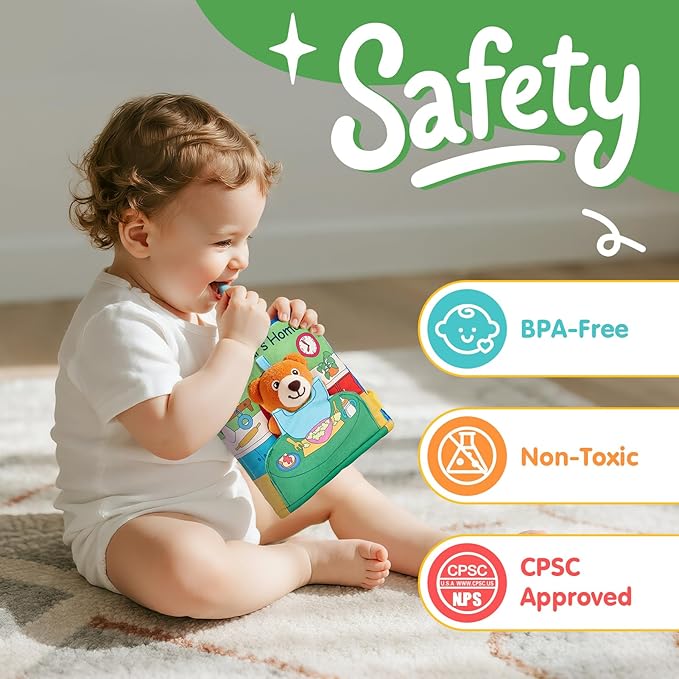 hahaland Baby Book for 1 Year Old - Touch and Feel Soft Activity Books Tummy Time Baby Toy 6 9 12 18 Months Interactive Book for Babies 6-12 Month on Airplane Christmas Birthday Gift Stocking Stuffers