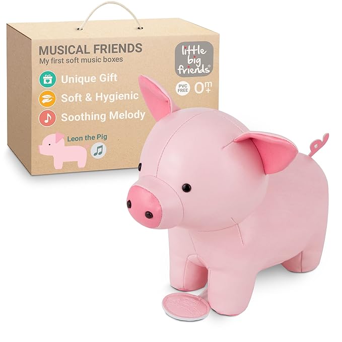 Little Big Friends Musical Baby Toy – Soft Plush Pull-String Cord Classical Toy for Baby & Toddlers | Soothing Stuffed Cuddly Animal Gift | Leon The Pig