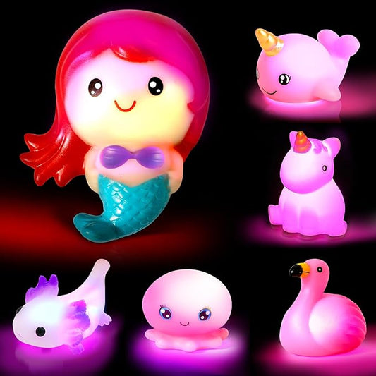 TOY Life 6 PCS Mermaid Light Up Bath Toys for Kids Ages 4-8, No Hole Glow Bath Toys for Kids, Baby Toddler Bath-Time Christmas Birthday Gifts for Grandkids, Girls, Ideal for Shower, Bathtub, Pool