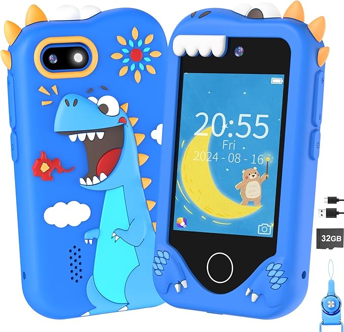 Kids Smart Phone for Girls Gifts - Toddler Christmas Birthday Gift for Age 3 4 5 6 Year Old, Kids Cell Phone Toy with Touchscreen, Dual Cameras, Learning, Kid Mp3 Player, Games with 32 GB Card