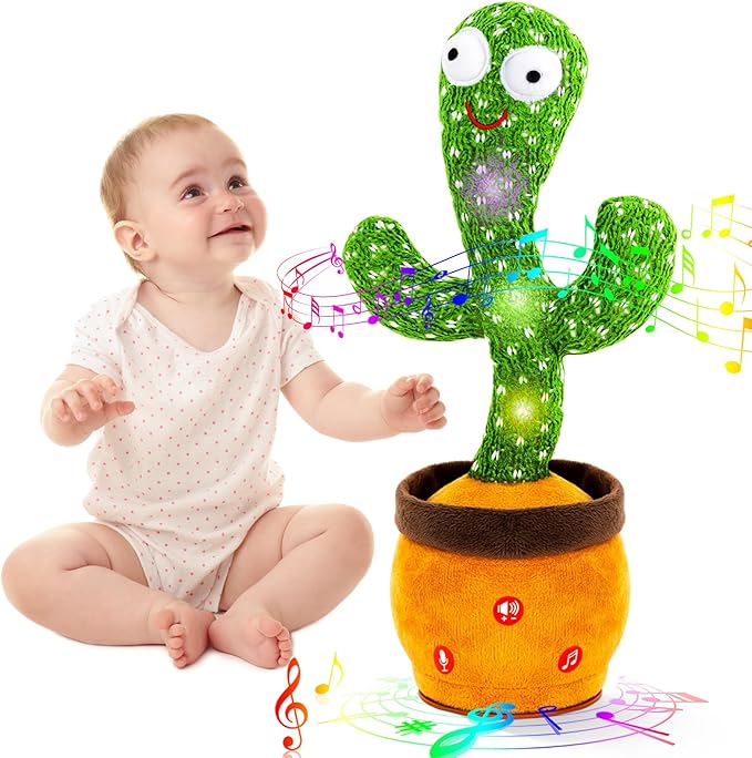 Ayeboovi Dancing Talking Cactus Baby Toys, Interactive Toy Repeating Records What You Say, Volume Adjustable Singing Cactus Toddler Toys with 120 Songs, Stocking Stuffers for Kids