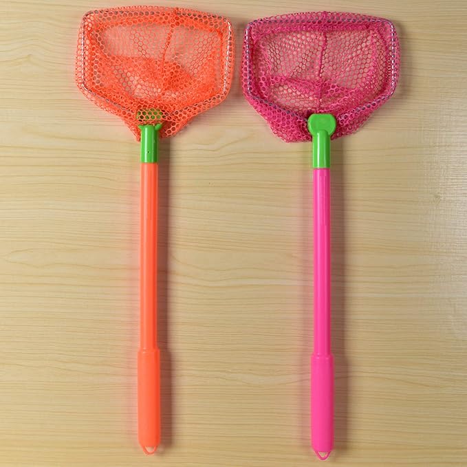 4 Pieces Fishing Net Catching Bug Fish Butterfly Nets Beach Toys for Kids Outdoor Playing (Orange, Rose Red)