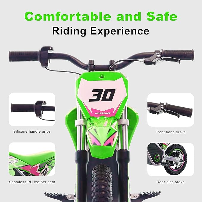 Electric Dirt Bike for Boys Girls Ages 3-8, 250W High Racing Competition Grade Motorcycle, Up to 15MPH 3 Speed Settings Balance Bike, 12IN Off-Road Tires & Advanced Shock Absorption, Green