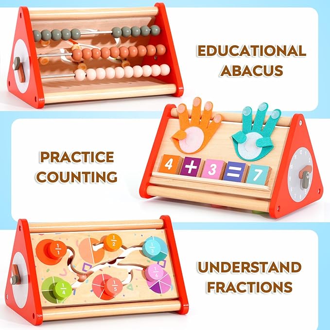 Preschool Learning Activities for Toddlers 2-4, 5-In-1 Montessori Math Manipulatives Number Counting Blocks & Abacus & Fraction for Kids, Educational Toys for 3-5 Year Old Boys Girls Gifts Christmas