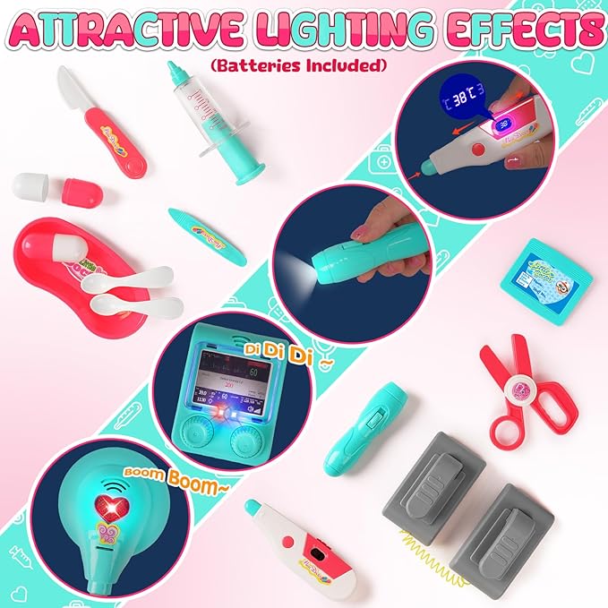 Doctor Kit for Kids, Pretend Play Medical Toy Doctor Cart, Doctor Toy for Toddlers 3-5, Christmas Birthday Costume Role Play Dress Up Gift Ideas for Boys Girls