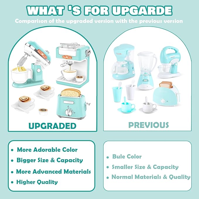 Play Kitchen Appliances Toy Set, Pretend Play Kitchen Toys Kids Kitchen Accessories Playset with Coffee Maker, Mixer and Toaster for Kids Ages 3-5 4-8 Christmas Birthday Party Gift