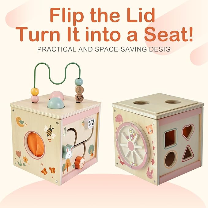 Wooden Activity Cube for 1 Year Old | 7-in-1,Montessori Baby Toys,Educational Toy for Toddlers, First Birthday Gift for Toddlers