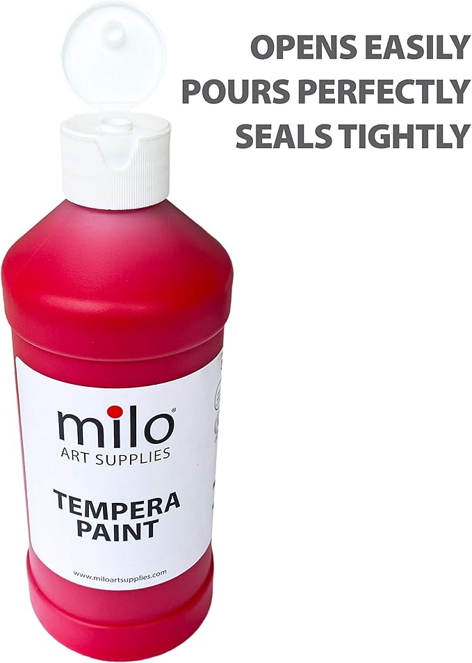 milo Washable Paint for Kids | 8 Colors 16 oz Bottles | Made in the USA | Safe and Non-Toxic Tempera Paint for Art & Craft, Poster, Windows for Toddlers, Children, Classroom, School, Project