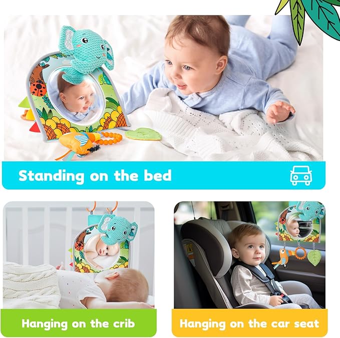 Koty Car Seat Toy - Kick and Play Activity Center with Mirror,Teether and Crinkle, Fun Travel Baby Toy for Rear Car Seat, Easier Drive with Newborns, Babies, Hanging Toys for Infants 0-6-12-18 Months