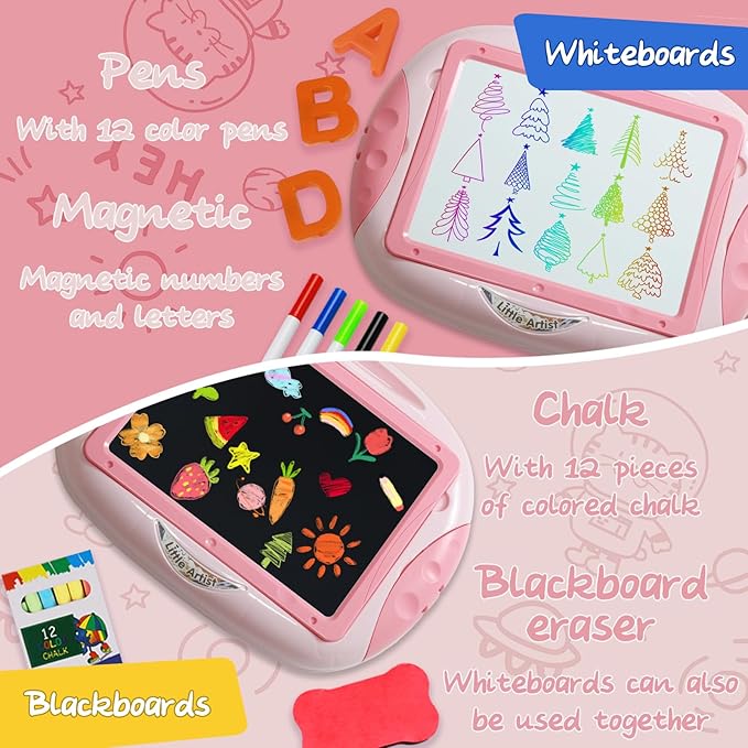 Toys for 1-2 Year Old Girls, Toddler Girl Toy with Magnetic Letters and Numbers, Learning and Educational Toys for 1 2 Year Old, Girls Birthday (Pink Red)