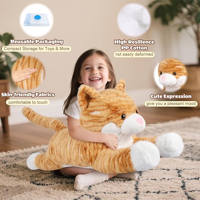 Giant Cat Plush 30", Jumbo Soft Orange Cat Stuffed Animal, Giant Plush Toys Hugging Pillow for Stress Relief & Sleep Aid, Huge Cuddly Cats Plushies Gift for Kids Adults