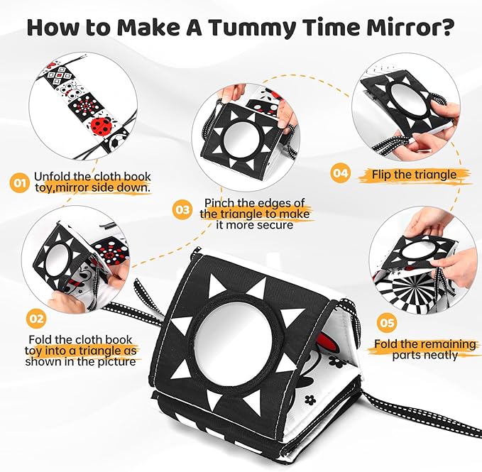 Newborn Black and White High Contrast Baby Book for 0-3 Months Brain Development, Tummy Time Sensory Infant Toys, Montessori Essentials for 0-6-12 Months Gifts