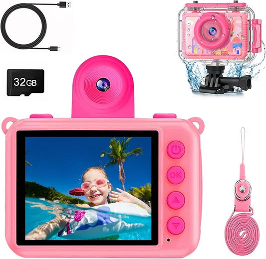 PROGRACE Kids Digital Waterproof Camera - 2025 Upgrade Underwater Camera Birthday Gifts for Girls Children Action Cameras with 32GB SD Card, Pool Toys for Kids Age 4 5 6 7 8 9 10 12