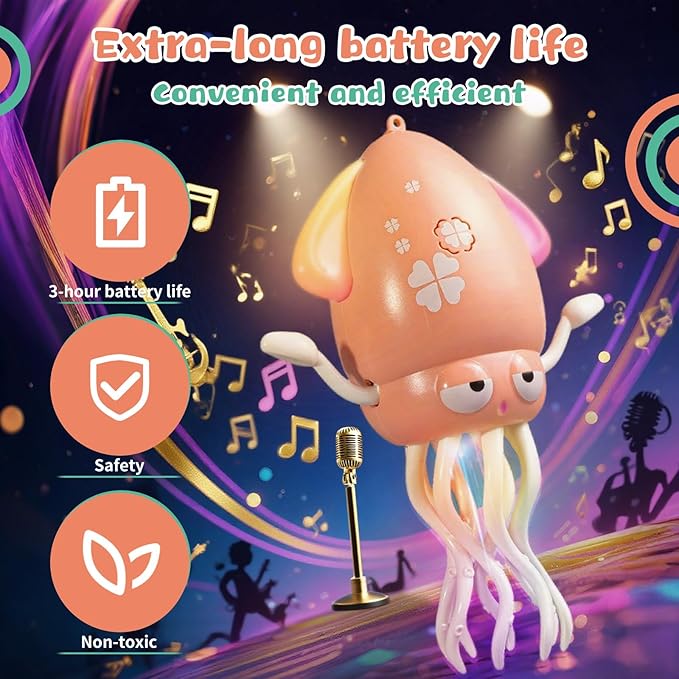 Baby Dancing Squid Toy, Electric Crawling Octopus Tummy Time Toy, Rechargeable Magic Dancing Music Squid Baby Toys for 3 4 5 Year Old Kids Boy Girl Birthday Gifts Christmas Stocking Stuffers