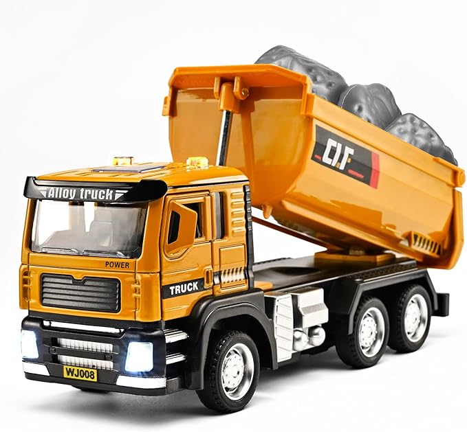 Dump Truck Toys for Boys 3-5 Year Old,Dump Truck Toy Metal Diecast Cab,Pull Back Toy Dump Trucks Construction Vehicles with Lights and Sounds,Construction Trucks for Toddlers 3-5