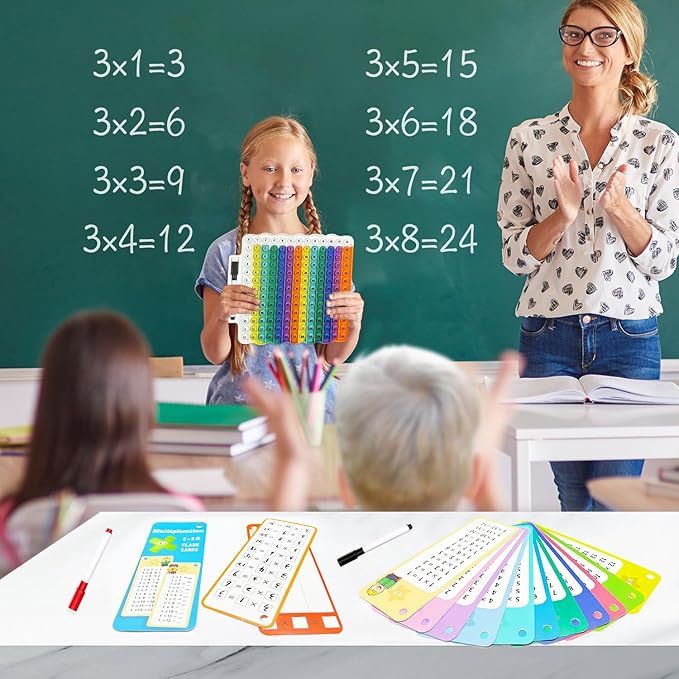 Multiplication Flash Cards + Pop Fidget Multiplication Chart, Times Table Educational Flashcard 3rd Grade, 4th, 5th, 6th Grade for Kids