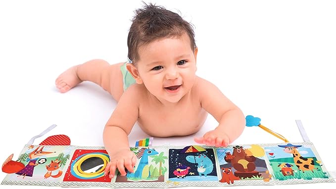 bebe mondo High Contrast Tummy Time Toys, Black and White Crinkle Books for Babies, Baby Books 0-6 Months, Infant Mirror Toy with Teether, Double-Sided Baby Toys for Boys and Girls