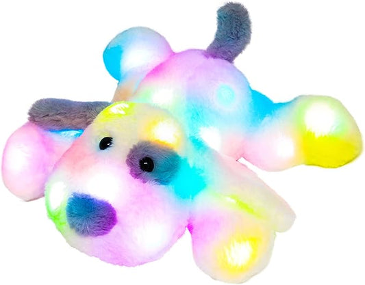 Hopearl LED Plush Puppy Lighting Up Stuffed Animal Dog Floppy Pup Night Lights Glow in The Dark Birthday Festival for Kids Toddler Girls, White, 14''