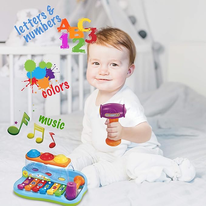 Pop 'N Play Pound a Ball Toy for Toddlers 1-3 - Xylophone Baby Musical Toy Station - 6 Piano Keys, Colorful Balls, Exciting Hammer - Fun to Learn & Develop Fine Motor Skills