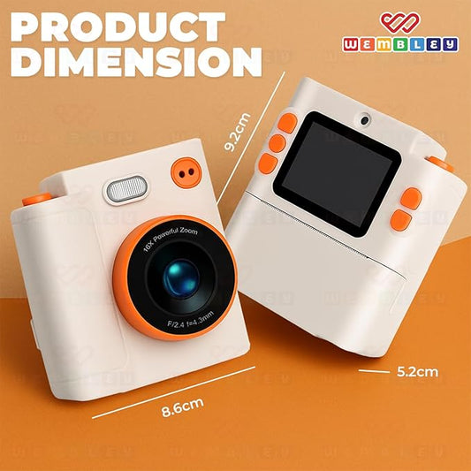 Wembley Kids Instant Print Camera with Dual Lens, 48MP, 1080P HD, 2.4" IPS Screen, 16X Zoom, 32GB SD Card, Thermal Printing, 6 Pens, 4 Rolls, USB Type-C, for Girls & Boys- Cream