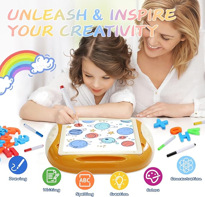 Toy for 1-2 Year Old, Toddlers Toys with Magnetic Letters and Numbers, Art Easel for Kids 1 2 Year Old, Birthday Christmas Gifts (Creamy Orange)