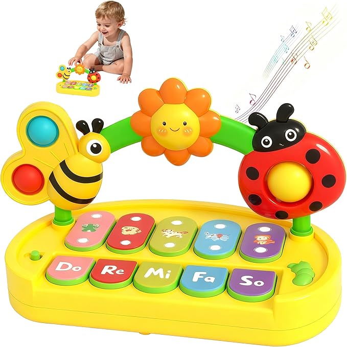 Musical Baby Piano Toy - Multifunctional Interactive Insect Piano Keyboard for 6 9 12 18 Month, STEM Educational Learning Toys for Boys Girls Age 3 4 5 6, Birthday Gift for Toddlers 1-3 Year