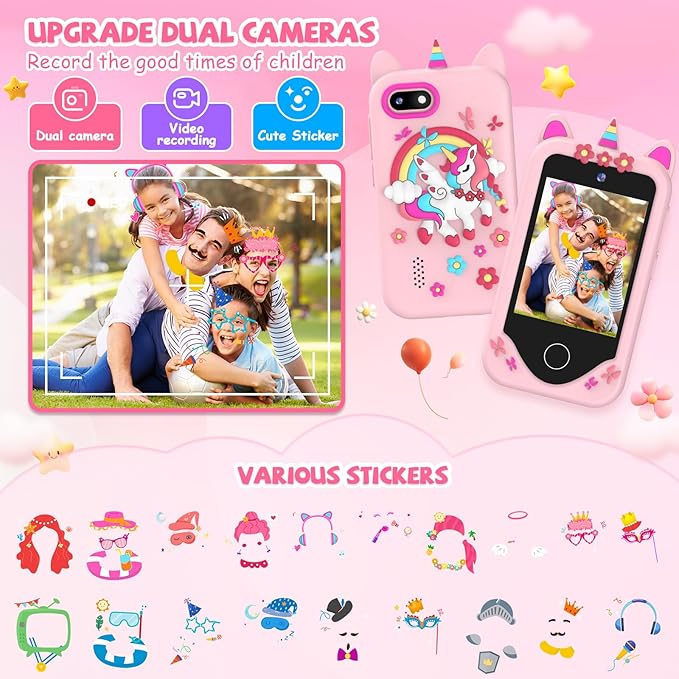 Kids Smart Phone for Girls Gifts - Toddler Christmas Birthday Gift for Age 3 4 5 6 Year Old, Kids Cell Phone Toy with Touchscreen, Dual Cameras, Learning, Kid Mp3 Player, Games with 32 GB Card