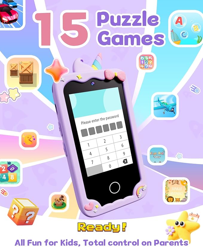Kids Smart Phone Camera, Christmas Birthday Gifts for Toddler Girls Age 3-10, Kids Toys Unicorn Cell Phone, Preschool Learning Educational Toys with Audio Books, Musics, Games 32G SD Card