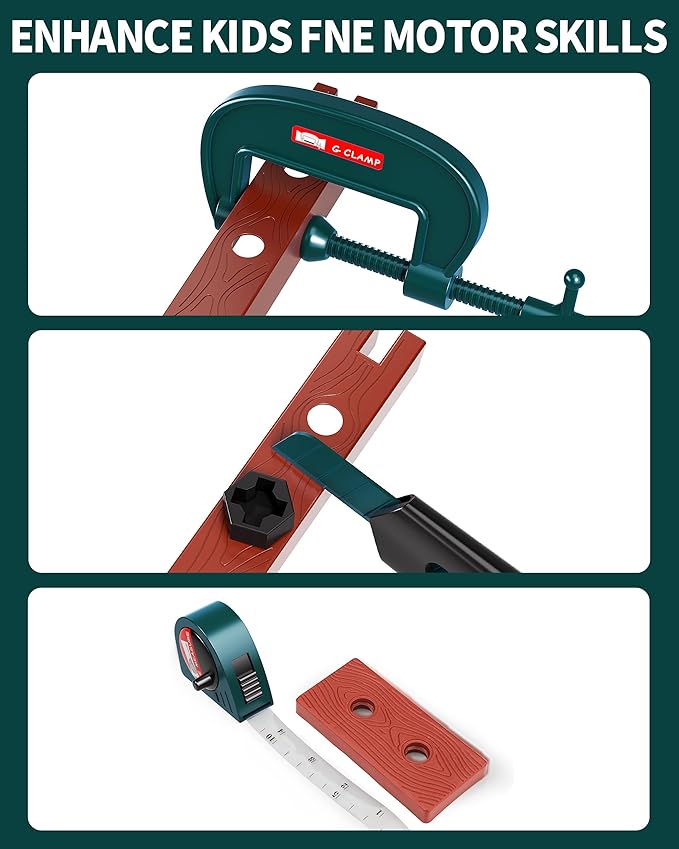 Deejoy Tool Set with Tool Box & Electronic Toy Drill, Pretend Play Kids Construction Kits for Kids Ages 3-5 Years Old, Toddler Boy Toys (Green)