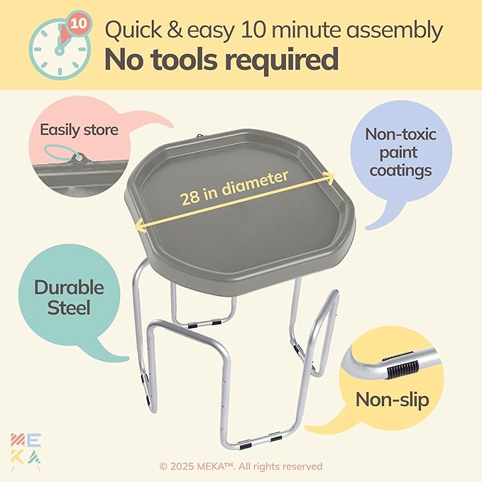 MEKA Small 28"x28" Tuff Tray Set Grey, Activity Sensory Tray Plus Stand Children, Outdoor Play Sand and Water Table for Toddlers and Kids, Toy Boys Girls