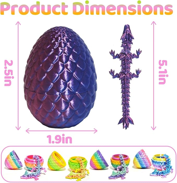 12PCS 3D Printed Dragon Eggs with Dragons Inside, Mini Egg Set, Articulated Crystal Dragon Fidget Toys for Kids, Glow in The Dark Dragon Toys - Stuff Fun Gift for Kids Boys Girls