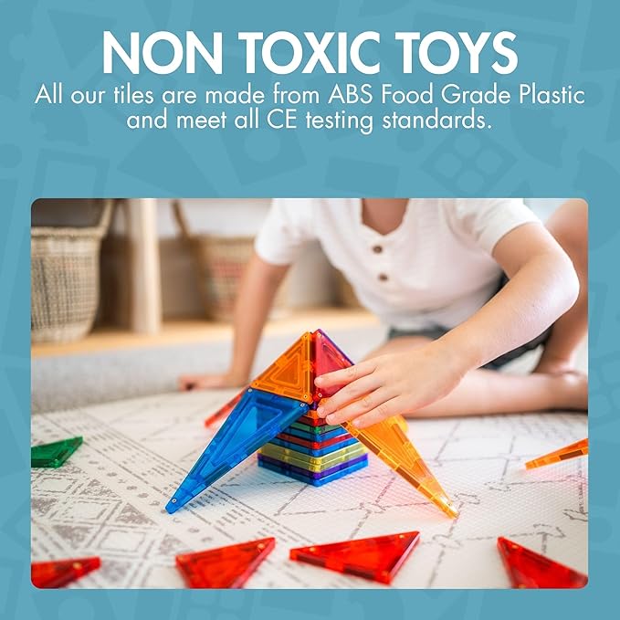 Learn & Grow 110PCs Magnetic Tile Building Set - Kids Magnetic Tiles, Magnet Tile Sets for Boys & Girls, STEM Science & Math Learning Toys - Classroom Construction Toys for Toddlers & Kids Age 3+