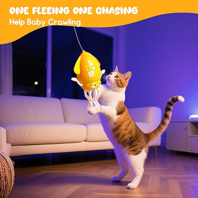 Dancing Octopus Baby Toy - Tummy Time Gift for Babies, Magic Music Dance Light, Infrared Automatic Obstacle Avoidance, Sensor Development Infant Toys Present for Toddler 3-8 Years Old Boy&Girl, Yellow