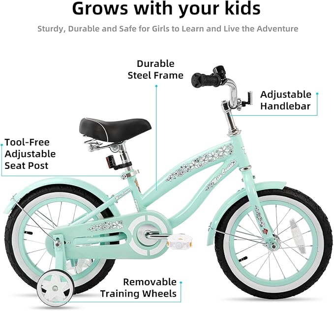 JOYSTAR 12 14 16 Inch Kids Cruiser Bike for Ages 2-7 Years Old Girls & Boys, Kids' Bike with Training Wheels, Coaster Brake, Adjustable Seat & Fenders, Child Bicycles