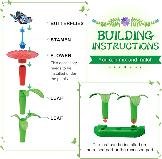 SpringFlower Toys for Girls 3 4 5 6 7 Years Old, Flower Garden Building Kit with Storage case,Educational STEM Toy and Preschool Garden Play Set for Toddlers, for Kids,148pcs