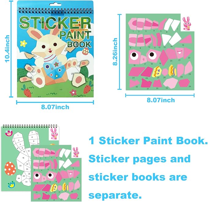 TPQKA Easter Sticker Book for Kids Ages 4-8 Crafts Rabbit Eggs Stickers Numbers Paint Books Gifts for Kid Boys Girls School Party Favors Basket Stuffers Car Travel Activity Toy