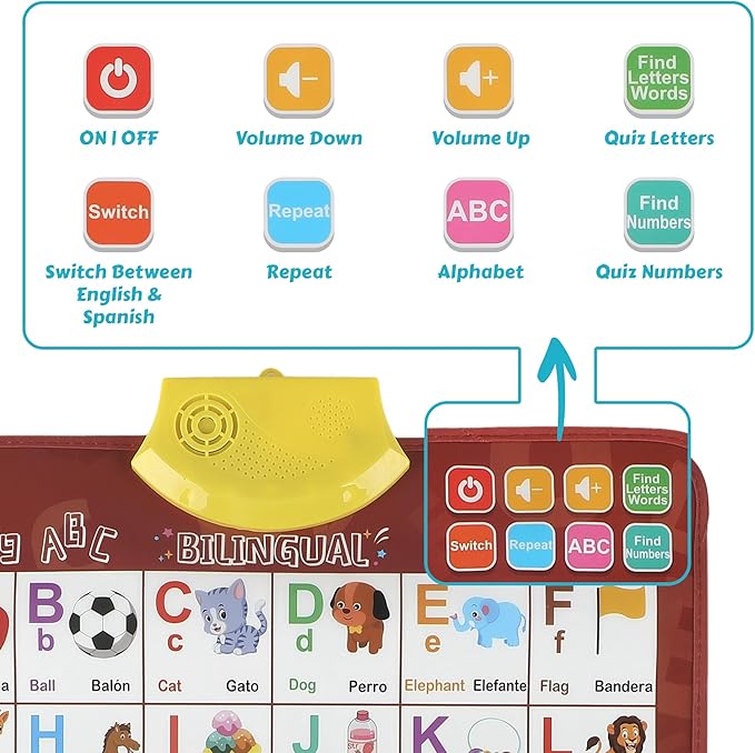 Bilingual English & Spanish Learning Interactive Alphabet Wallchart - Includes Talking ABC, 123s & Music Poster - Educational Kids Learning Toy, Educational Gift for 3+ Years Old Girls & Boys